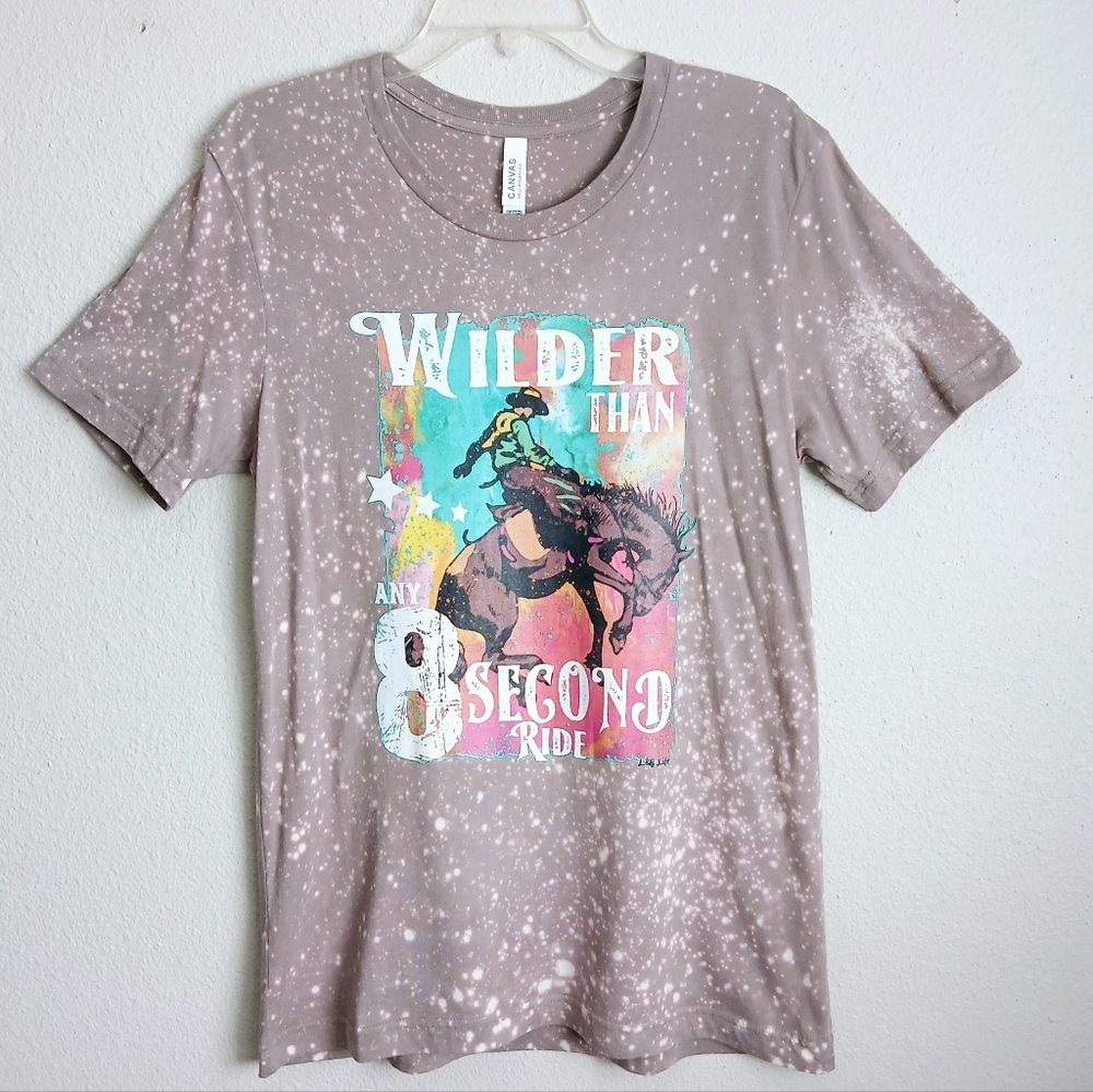 Wilder Than Any 8 Second Ride Rodeo Tee Womens Size Medium Bleached